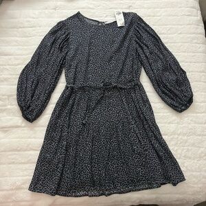 A&F Blue Leopard Tie Waist Mini Dress